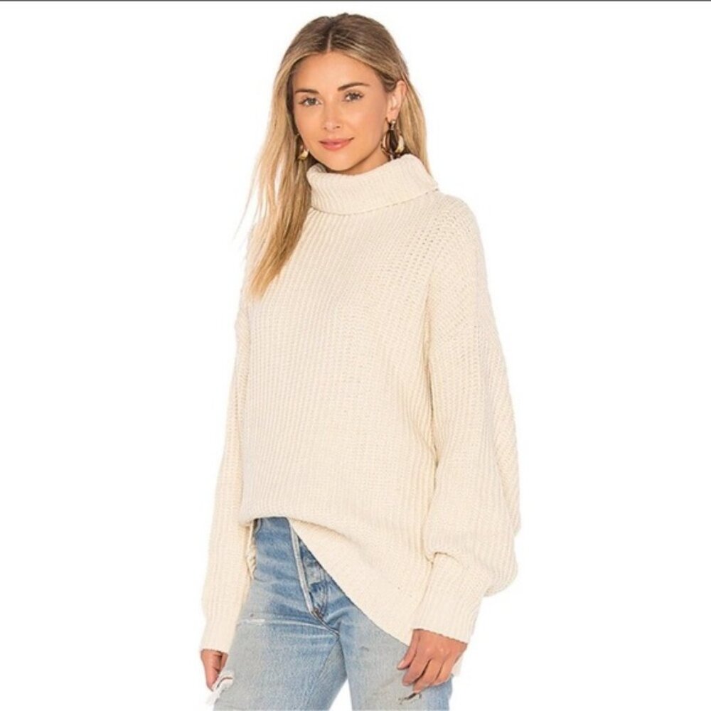 Free‎ People Women's Swim Too Deep Oversized Turtleneck Sweater Ivory Size Small